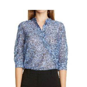 Altuzarra  asymmetrical cotton and silk blouse. Sleeves to elbow and gathered.